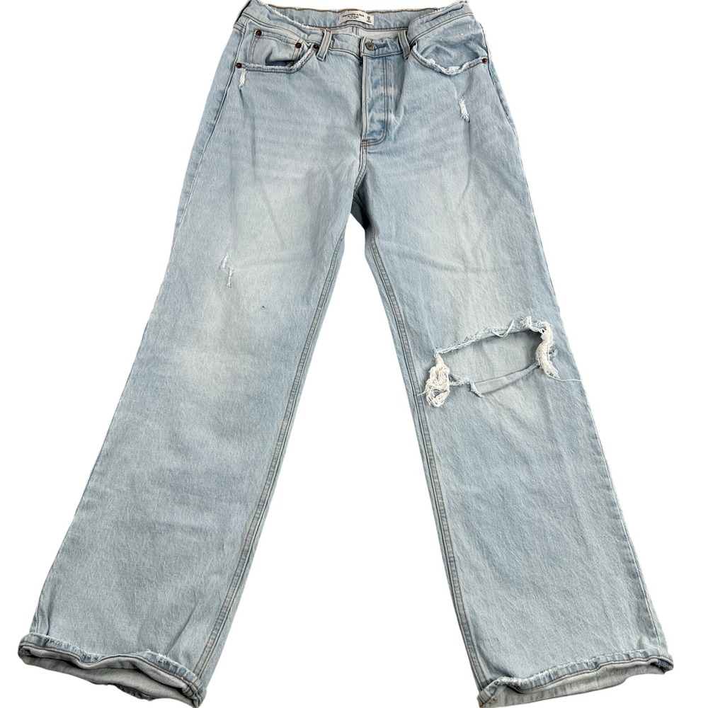 Abercrombie & Fitch 90s Baggy Low Rise 29 8R Light Wash Distressed Women Jeans